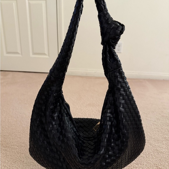 Anthropologie Handbags - Black Hobo Bag with Woven Design